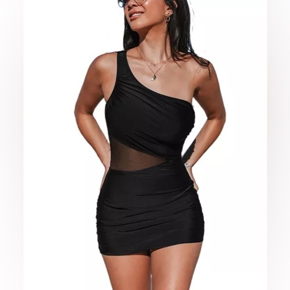Cupshe Women's Asymmetrical Mesh Waist Swim Beach Dress size M swimsuit